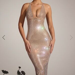Oh Polly Shimmering Gold Midi Dress